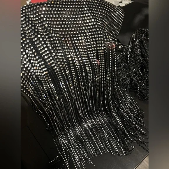 ZARA NEW WOMAN JEWEL WATERFALL DRESS WITH RHINESTONES SILVER - Picture 9 of 14